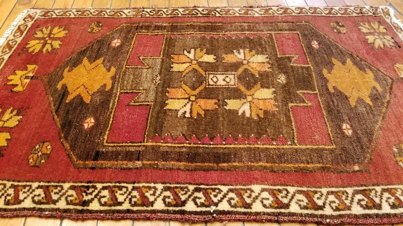 Beautiful Vintage 1950-1960's Natural Dyed 1'10" × 3'1" Wool Pile, Tribal Rug gallery
