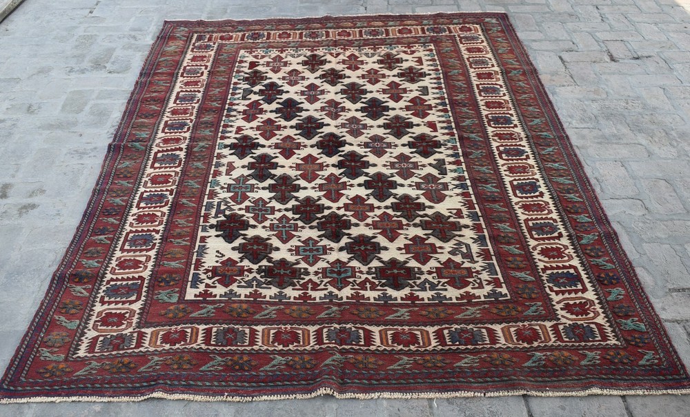 6'4 x 9'1 Best handmade vintage afghan tribal berjesta area rug, 100% wool rug