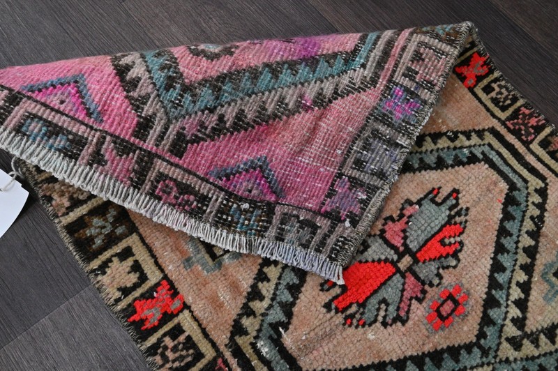 Oushak Turkish Doormat Rug 1x3 PEACH Anatolian Handmade Vintage Small Kilim Rug gallery