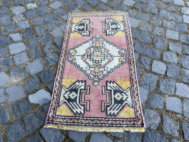 Vintage Oushak Rug, Hand-Knotted Wool, Rose Pink Ivory Muted Boho Accent Rug gallery