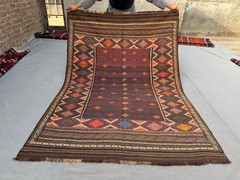 Vintage Turkish Flat Weave Kilim Rug, 5’2″ x 7’4″ Tribal Wool Handwoven Carpet