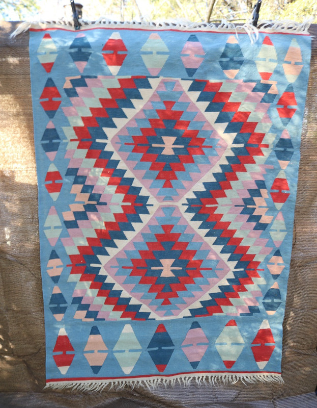 Vintage Believed Turkish Kilim Geometric Wool Rug Carpet Hand Knotted 47"x64" gallery