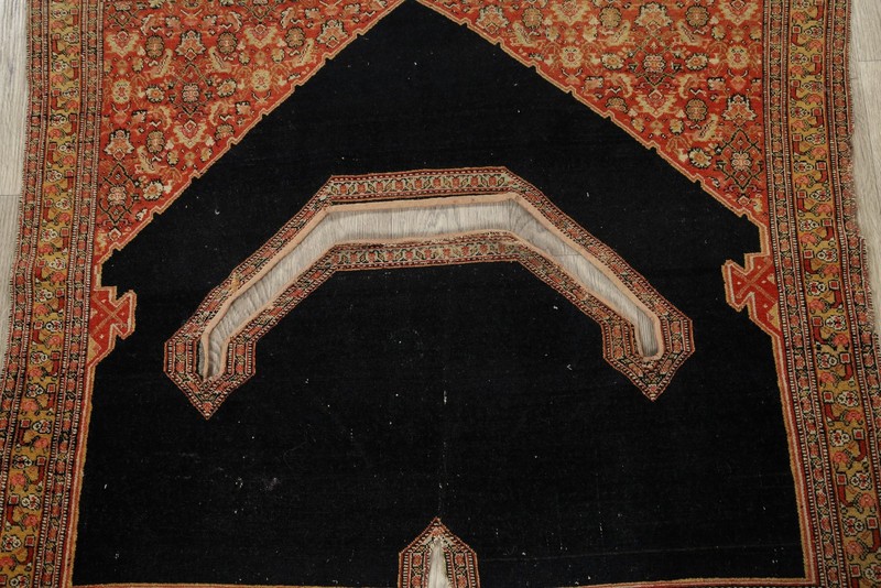 Pre-1900 Vegetable Dye Hand-Knotted Antique Rug 3x4 Navy Blue Wool Accent Carpet gallery