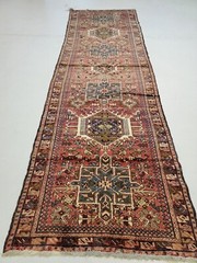 Antique Oriental Hand-Knotted Wool Runner Rust/Blue/Ivory 3’2″ x 11’9″