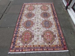 Vintage Traditional Hand Made Oriental White Red Silk Somak Kilim 198x132cm