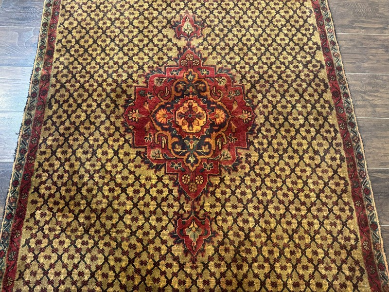 Per'sian Kurdish Koliai Runner Rug 4x9 Camel Hair Red Wool Antique Tribal Carpet gallery