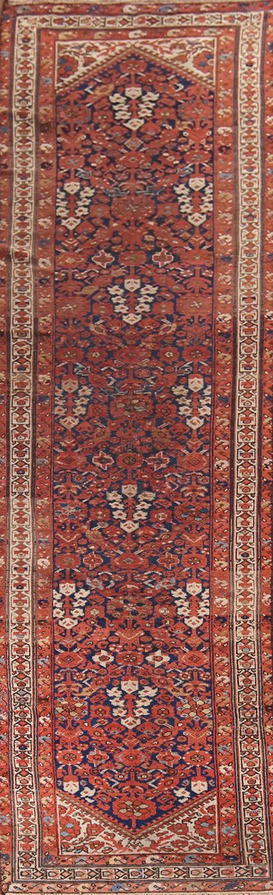 Antique Wool Navy Blue Malayer Long Runner Rug 3x13 Hand-knotted Traditional Rug