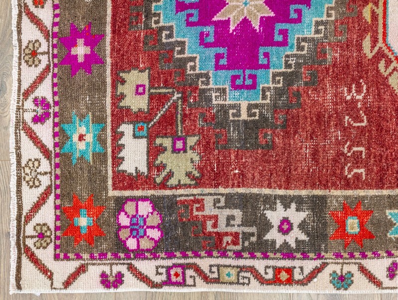 Vibrant Vintage Boho Chic Turkish Rug-Oushak Handmade Tribal Carpet-3.11x6.11 ft gallery