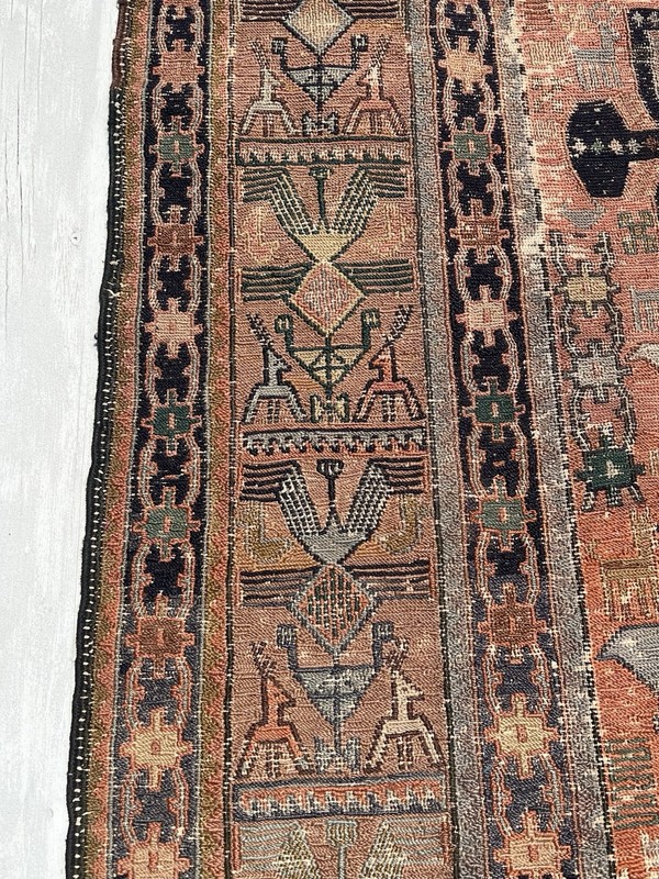 ANTIQUE SHAHSAVAN SOUMAK RUG ANIMALS 7 x 9 ft gallery