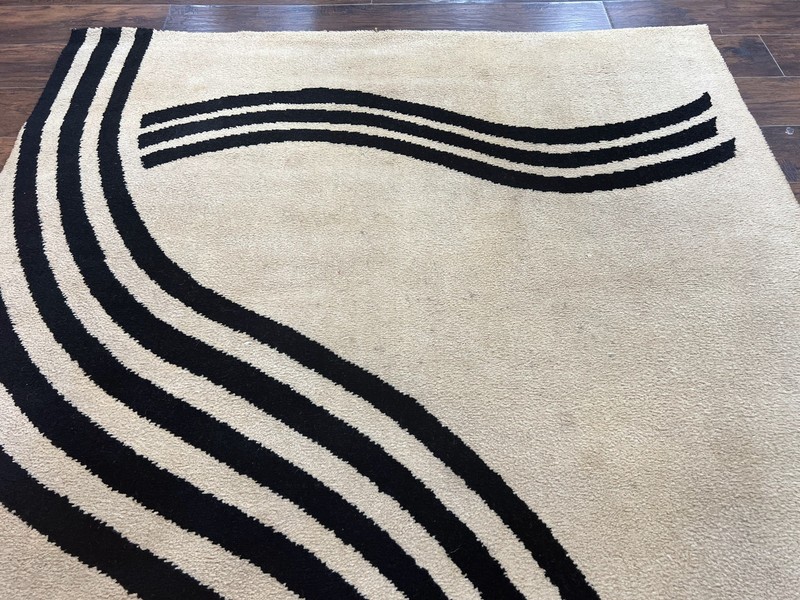 Modern Rug 6x9, Cream and Black, Abstract Pattern gallery