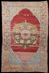 Antique Collectible Oushak Area Rug Red & Gold 4×6 Medallion Hand-Knotted Wool