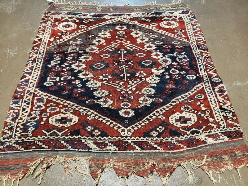 Antique Turkish Bergama Rug 4x4, Tribal Collectible gallery
