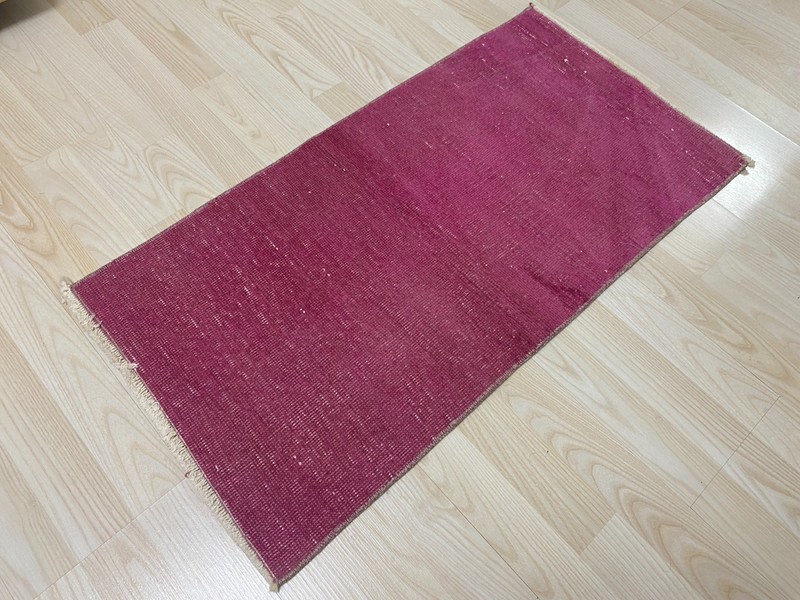 Vintage Turkish Overdyed Small Rug 1.5x2.8 Ft Pink Wool Small Accent Carpet gallery