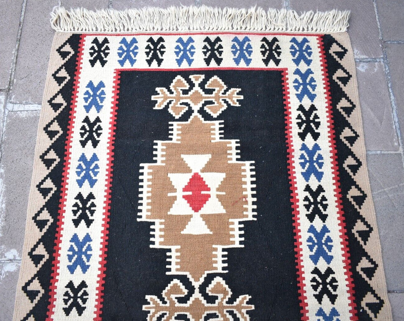 Vintage Turkish Rug 40'' x 70'' Flat Woven Kayseri Yahyali Rug Organic Wool Rug gallery