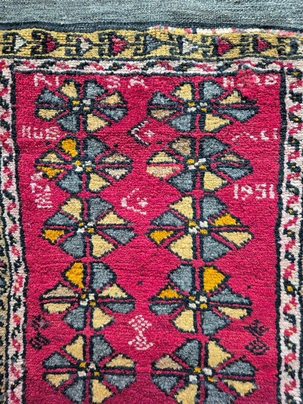 Antique Rug Pillow, Hand Woven Small Carpet, Handmade, Wool, Anatolian,1951 gallery