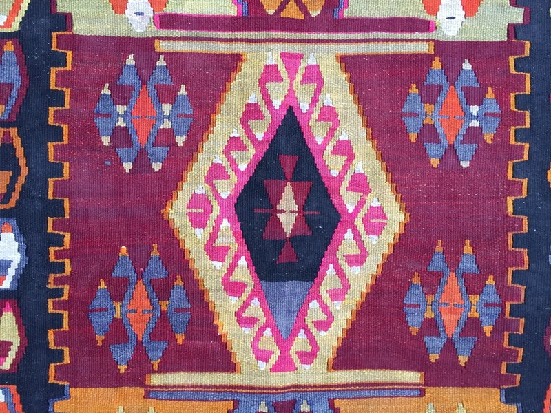 Vintage Turkish Kilim Kelim Rug 256x116 cm shabby chic wool, country home, boho gallery