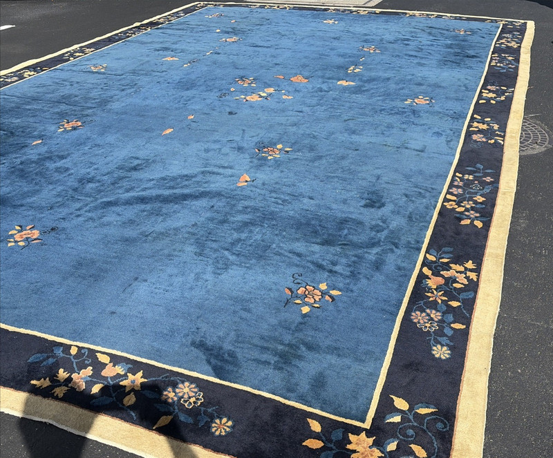 Auth: 19th C Antique Chinese Rug Shimmering Wool Beauty Blue 13x20 gallery