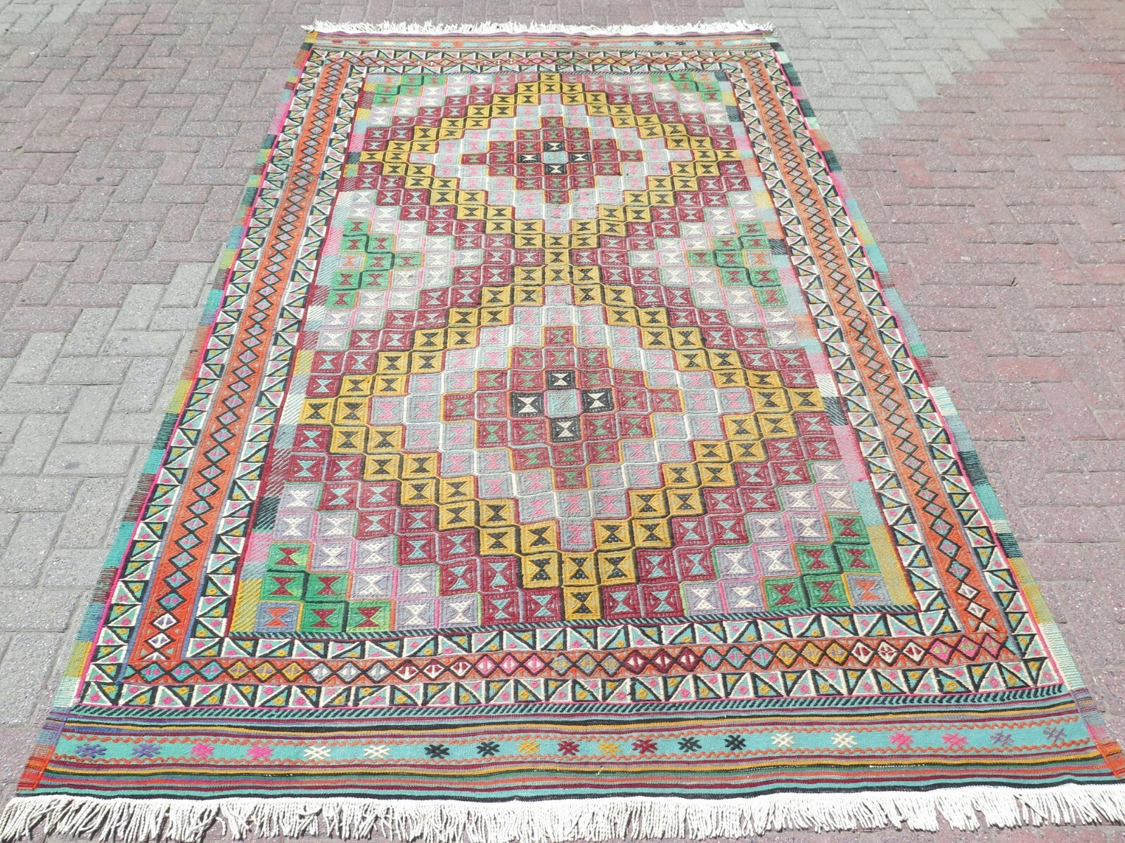 Vintage Turkish Rug, Area Rugs, Large Kilim, Wool Rug, Floor Rug Carpet 75"x122" gallery