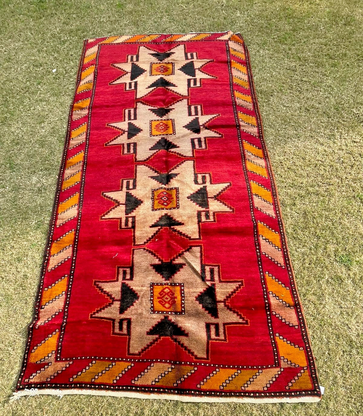 160 X 315 COLLECTORS ITEM Stunning Vintage Natural Vegi Caucasian Star Kazak Rug gallery