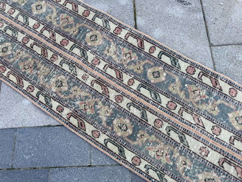 Vintage Turkish Runner Rug 1.7x11.6 ft Neutral Oushak Hallway Rug gallery