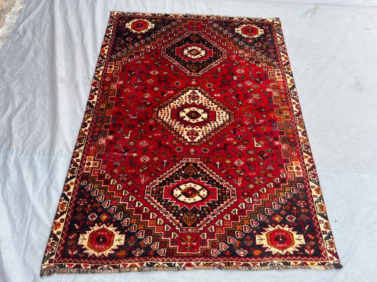4'x6' Ft Vintage Caucasian Hand Knotted Red Triple Geometric Wool Area Rug gallery