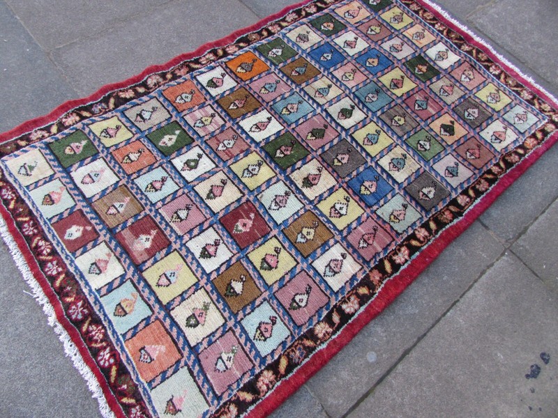 Vintage Traditional Hand Made Oriental Red Green Wool Gabbe Rug 141x85cm gallery