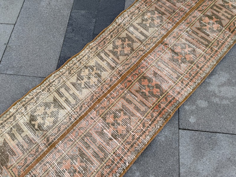 Vintage Turkish Oushak Runner Rug 2x11.9 ft Muted Terracotta Hallway Rug gallery