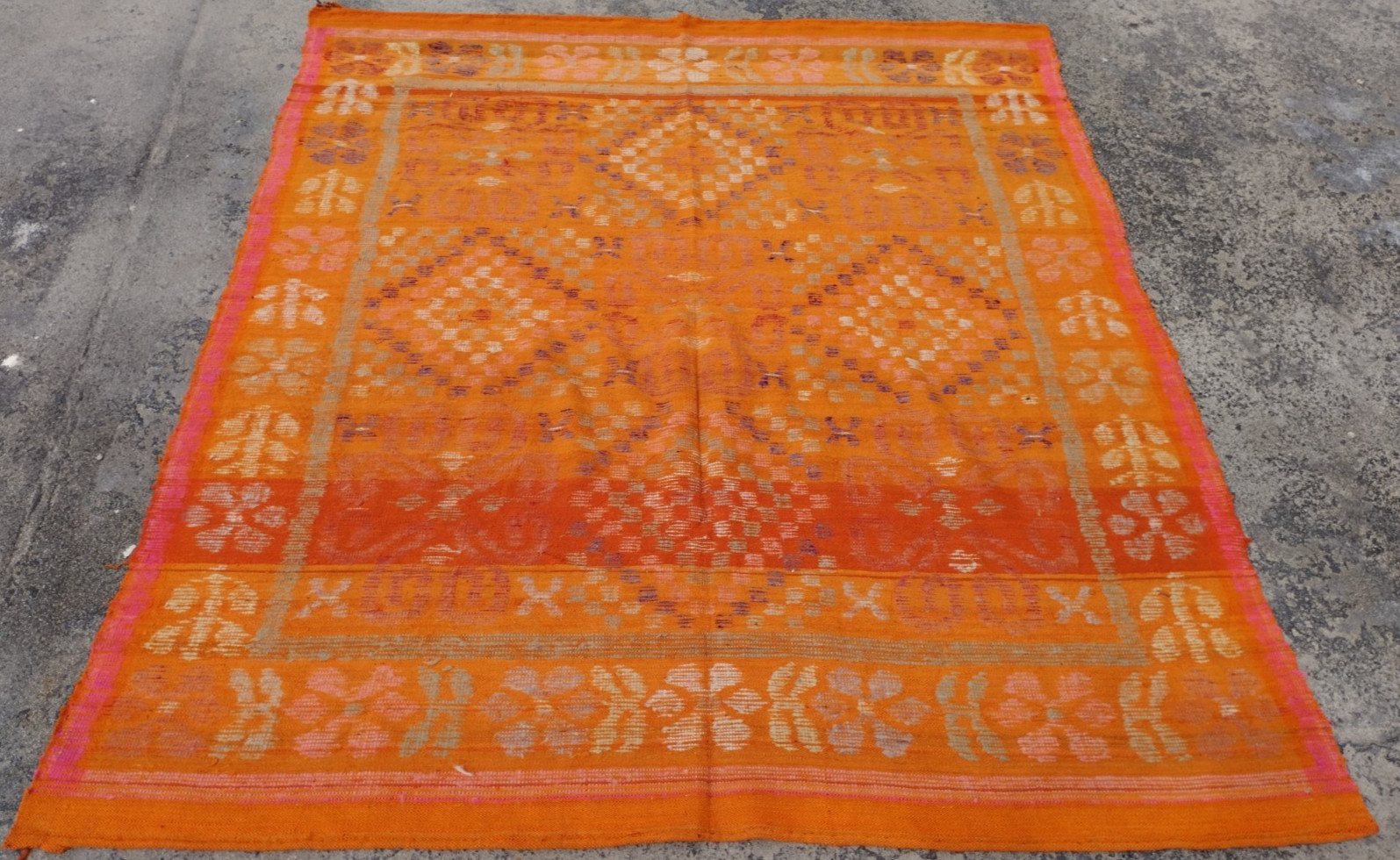 Vintage Handmade Turkish Tribal Wool Kilim Rug Carpet 188x164 cm gallery