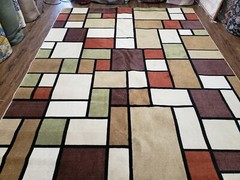 8×12 Modern Area Rug Abstract Geometric Design Carpet Tan Cream Maroon