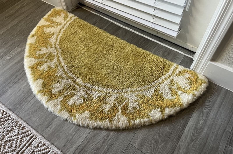 Vintage 70's/80's Yellow Half-Circle Knit Rug, Retro Shag Mat, Bathroom Carpet gallery