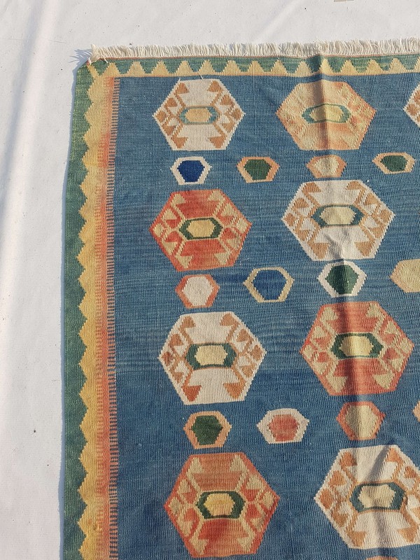 Vintage Handmade Turkish Geometric Wool Kilim Rug Carpet 194x121 cm gallery