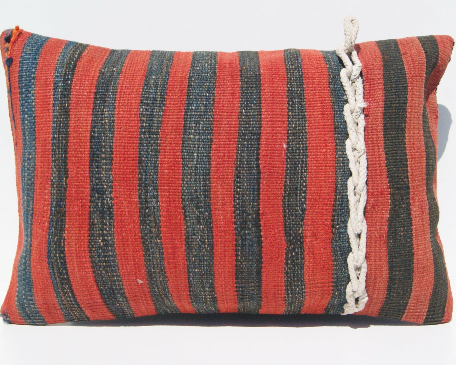 Vintage Rustic StripTurkish Kilim Cushion Cover - Handcrafted Home Decor 24"x16" gallery