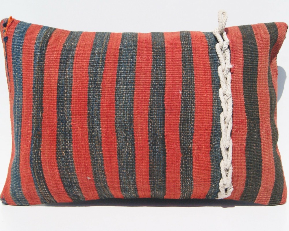 Vintage Rustic StripTurkish Kilim Cushion Cover - Handcrafted Home Decor 24"x16"
