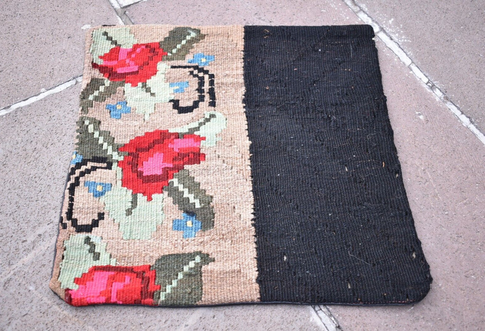 Turkish Kilim Pillow Cover Sofa Rug 16''x16'' Decorative Handmade Cushion Cover