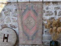 Vintage Area Hand-Woven Carpet 4×6 Pink Wool Oriental Rug Anatolian Medium Size