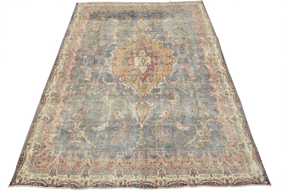 Vintage Anatolia 9’11” x 12’6” Blue Distressed Wool Hand-Knotted Oriental Rug