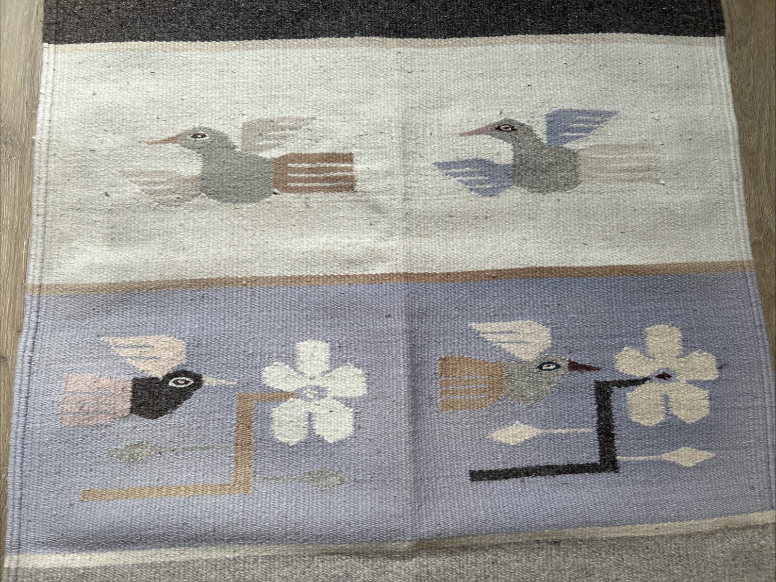 Vintage Mexico Zapotec Fringed Hand Woven Wool Rug Tapestry Flatweave Birds Folk gallery