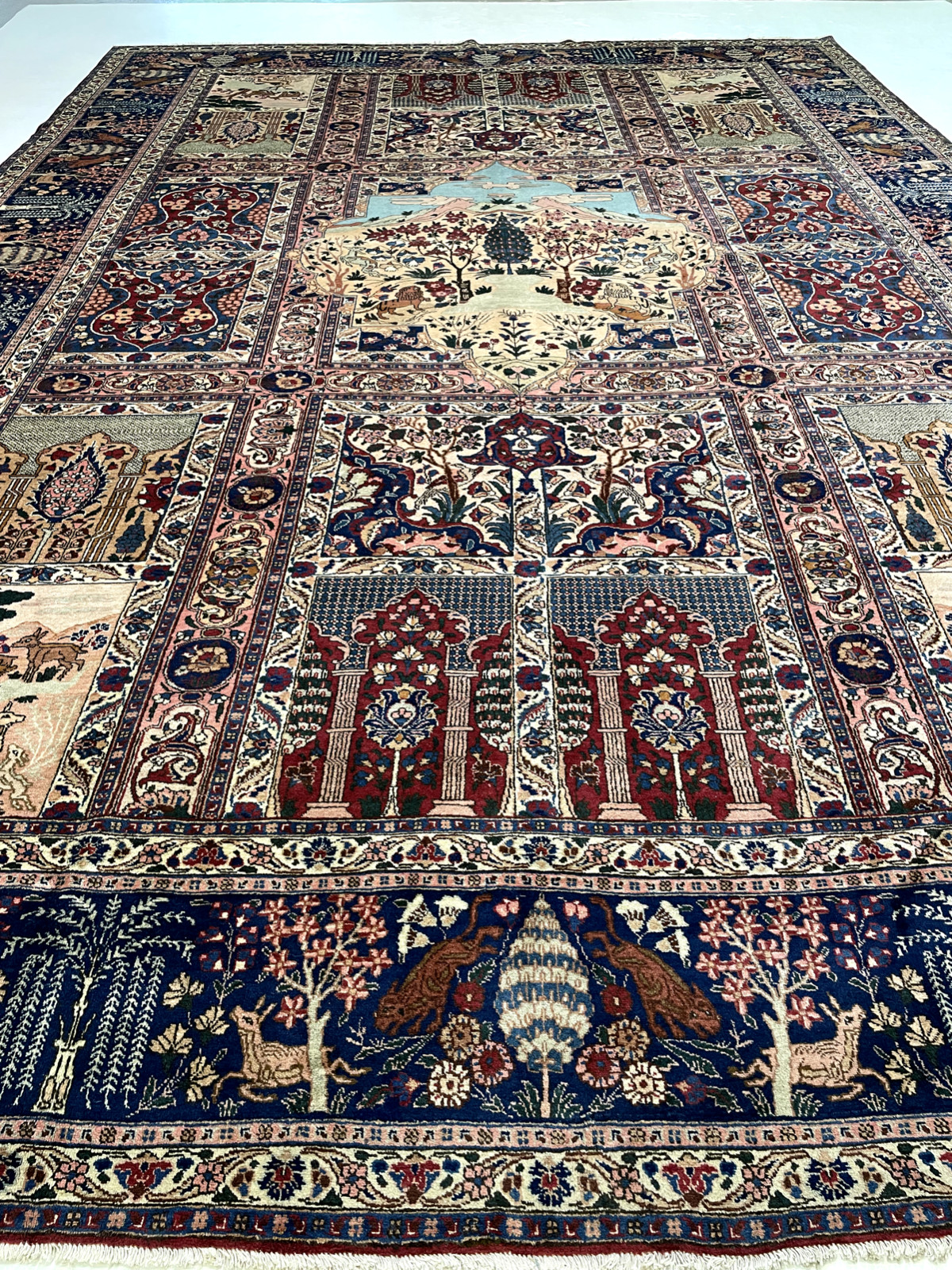 Antique Oriental Hand-Knotted Wool Area Rug Navy Blue/Red/Green/Ivory 11'4" x 16 gallery