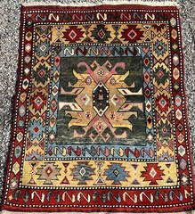 Circa 1950 Caucasian Hand Woven Hoshak Antique Rug 4X3.3 Ft