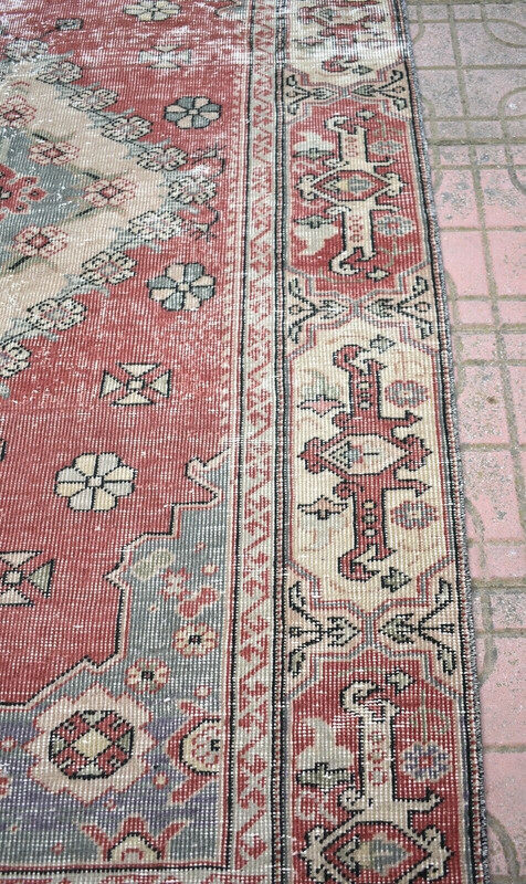 Turkish Rug 42'' x 74'' Vintage Muted Dye Oushak Rug Hand-knotted Wool Rug gallery
