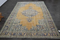Oushak Turkish Vintage Rug 7×10 Kilim Rug Anatolian Handmade Boho Decor YELLOW