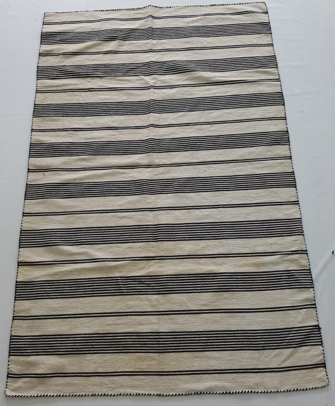 Vintage Handmade Traditional Ivory Striped Kilim Floor Rug Carpet 229x149 cm gallery