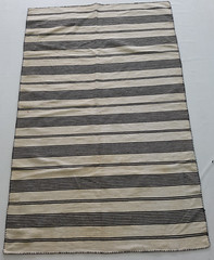 Vintage Handmade Traditional Ivory Striped Kilim Floor Rug Carpet 229×149 cm