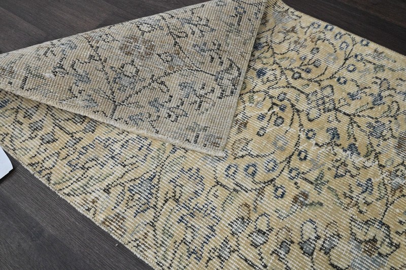 Vintage Turkish Runner Rug 2x7ft Wool Anatolian Handmade Hallway Oushak BEIGE gallery