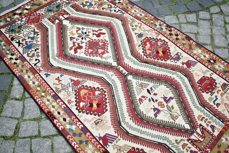 Caucasian Sumak Kilim Rug 42'' x 71'' Awesome Animal Figure Shahsavan Kilim Rug gallery
