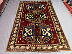 5’7×8’7 Ft Vintage Caucasian Style Rug Red Tribal Medallion Wool Carpet