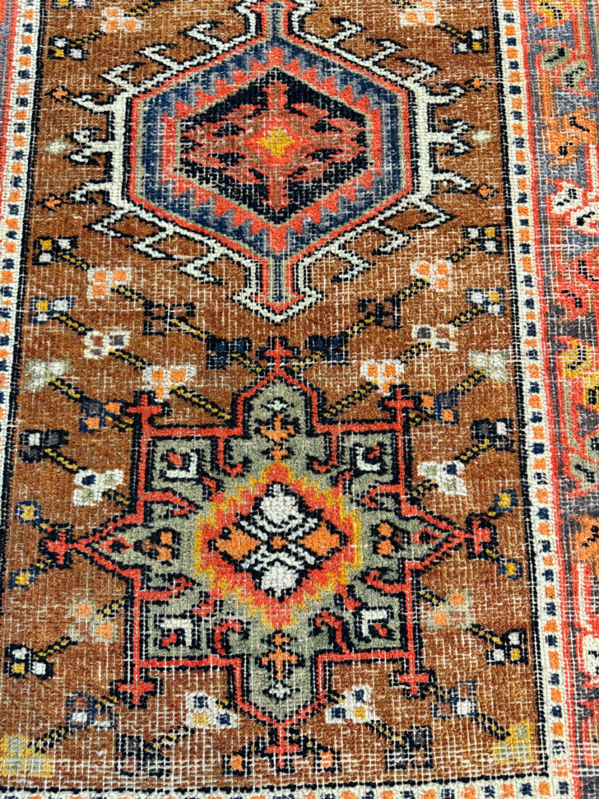 Oriental Hand-Knotted Wool Runner Turkish Oushak Copper/Ivory/Blue 2'2" x 6'1" gallery