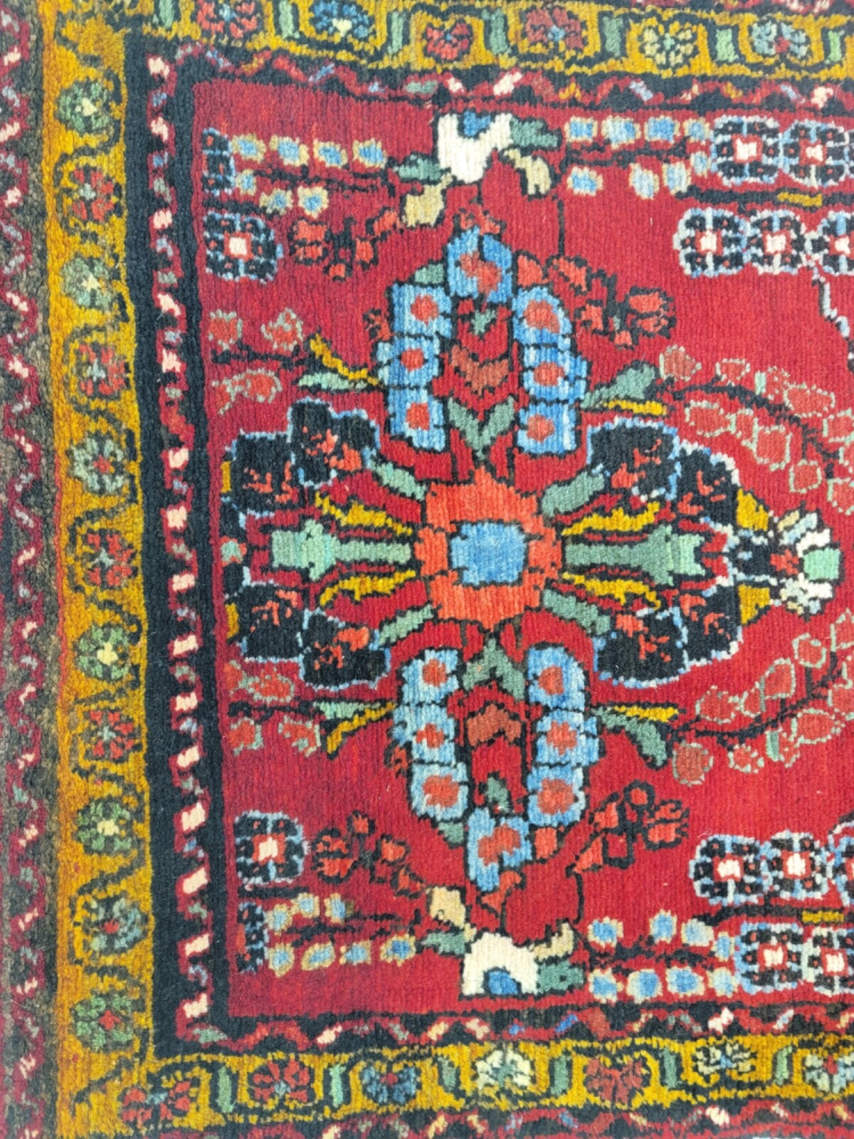 Antique Oriental Hand-Knotted Wool Runner Red/Green/Blue/Ivory 2'10" x 17'3" gallery