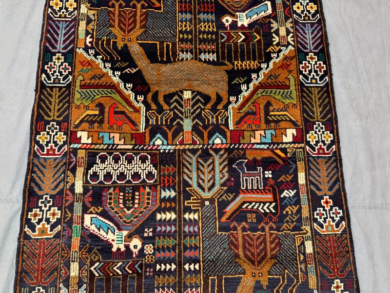 3'7x6'5 ft Vintage Caucasian Pictorial Animal Tribal Hand Knotted Wool Area Rug gallery