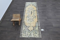 Vintage Turkish Runner Rug 2x6ft Wool Anatolian Handmade Hallway Oushak BEIGE